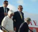 SAINT PETERSBURG - SEPTEMBER 04:  In this handout image provided by Ria Novosti, Prime Minister of the Republic of Turkey Recep Tayyip Erdogan and his wife Emine Erdogan arrive in Russia ahead of the G20 summit on September 4, 2013 in St. Petersburg, Russia. The G20 summit is scheduled to run between September 5th and 6th.  (Photo by Vladimir Astapkovich/RIA Novosti via Getty Images)